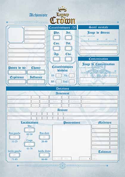 Recto de la feuille de personnage des Alchimistes