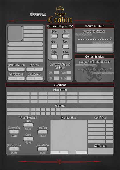Recto de la feuille de personnage des Assassins