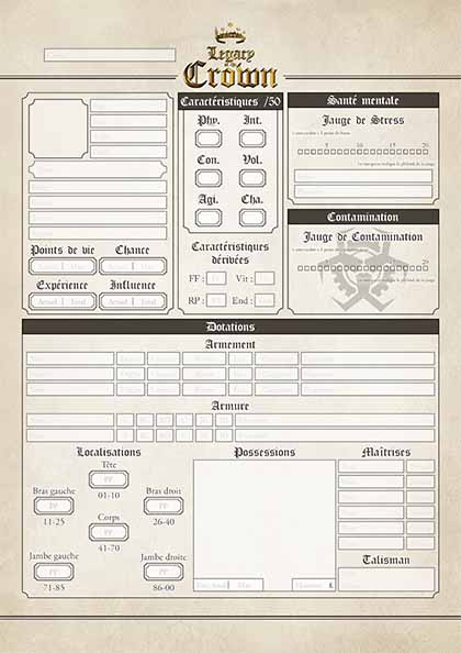 Recto de la feuille de personnage g&eacute;n&eacute;rique