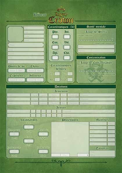 Recto de la feuille de personnage des R&ocirc;deurs