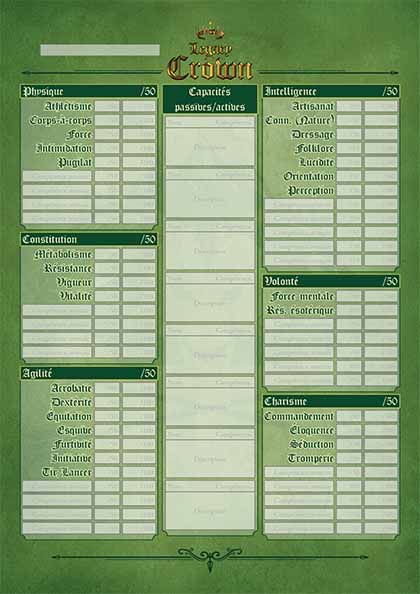 Verso de la feuille de personnage des R&ocirc;deurs