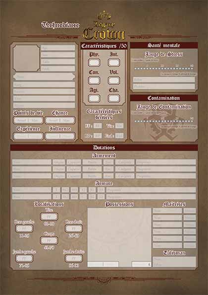 Recto de la feuille de personnage des Technodiacres